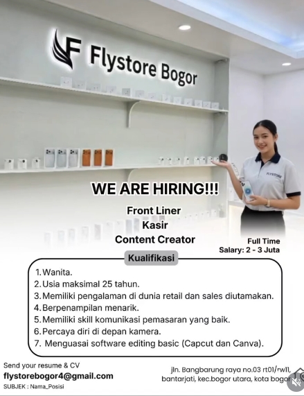 Loker - Front Liner - Kasir - Content Creator