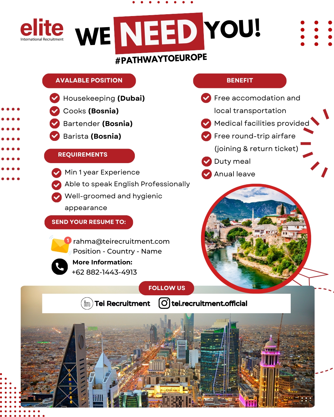 Loker Housekeeping (Dubai) Cooks (Bosnia) Bartender (Bosnia) Barista (Bosnia)