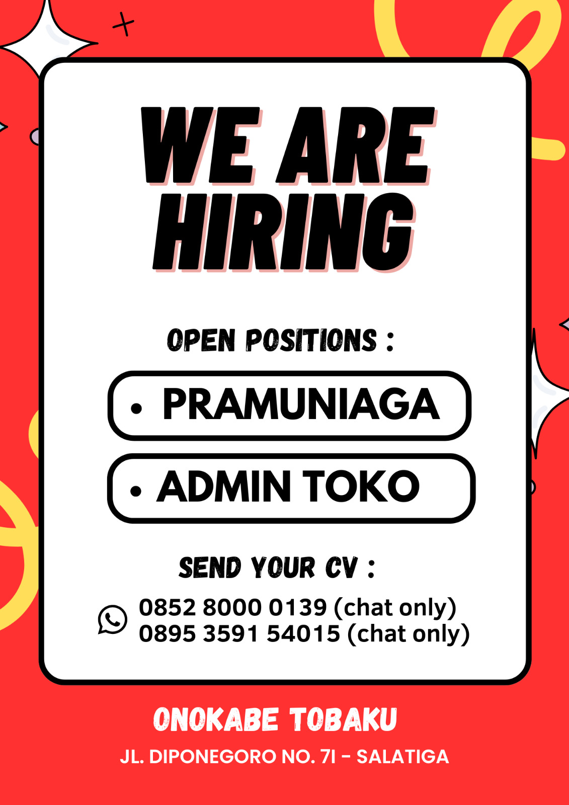 Loker 1. PRAMUNIAGA  2. ADMIN TOKO