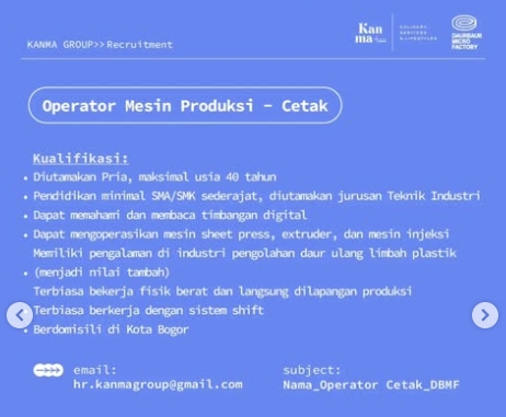 Loker Operator Mesin Produksi - Cetak