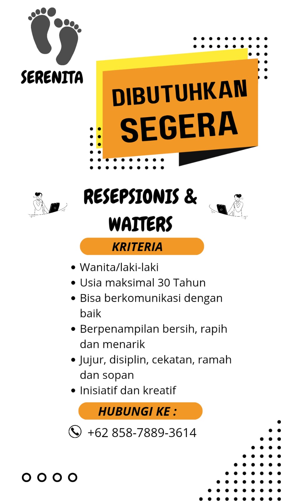 Loker RESEPSIONIS & WAITERS