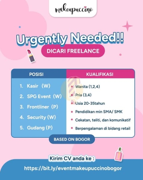 Loker • Kasir (W) • SPG Event (W) • Frontliner (P) • Security (W) • Gudang (P)